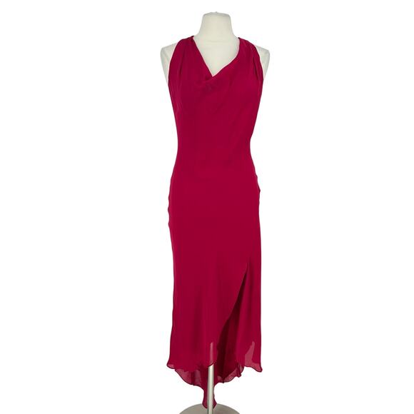 Haute Hippie 100% Silk Cowl Neck Racerback Dress Small Raspberry Red Fairy Party - Picture 3 of 14